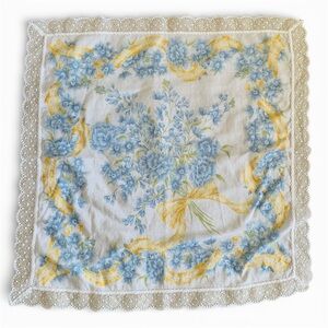 Nina Ricci Floral Lace Trim Handkerchief blue yellow white